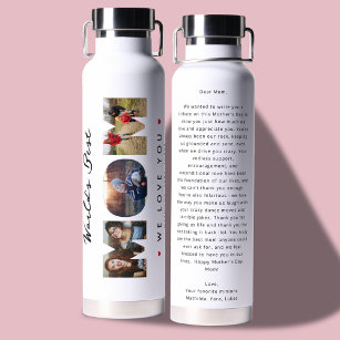 Modern Best Mom 3 Photo Collage Hilarious Letter Water Bottle