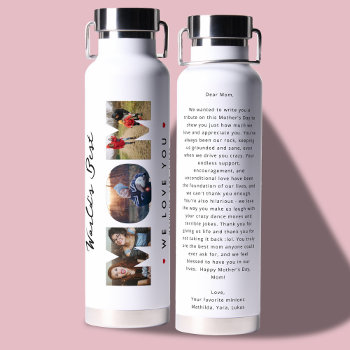 Modern Best Mom 3 Photo Collage Hilarious Letter Water Bottle by GOODSY at Zazzle