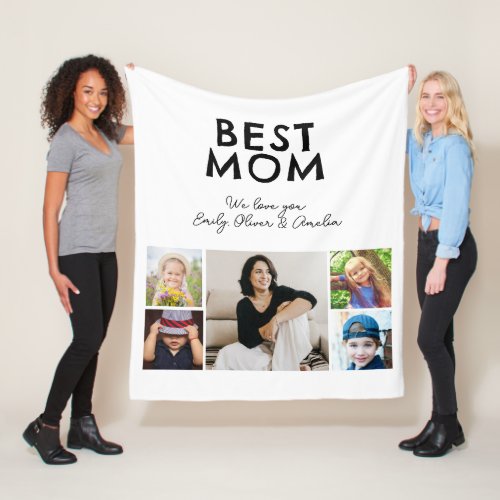 Modern Best Mom 4 Kids Photo Collage Keepsake Fleece Blanket