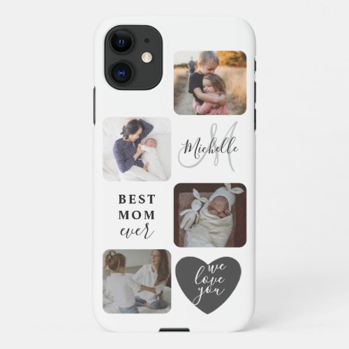 Modern Best Mom Black  White Monogram  iPhone 11 Case