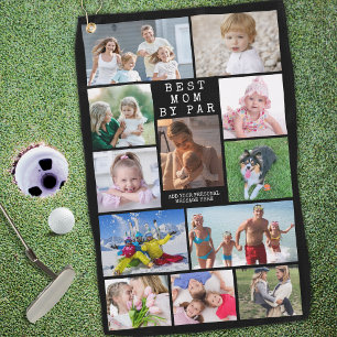 Modern BEST MOM BY PAR Photo Collage Personalized Golf Towel