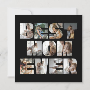 Modern Best Mom Ever 11 Photos Collage Black Holiday Card