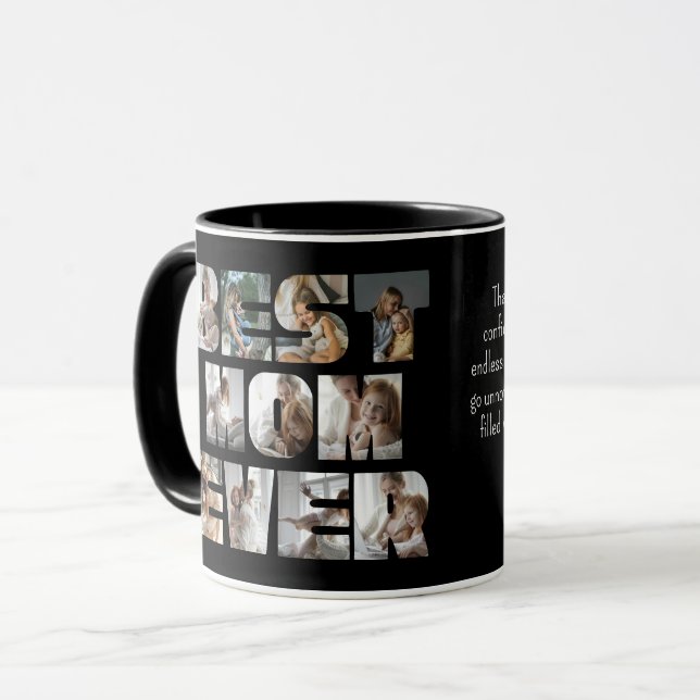 Modern Best Mom Ever 11 Photos Collage Black Mug (Front Left)
