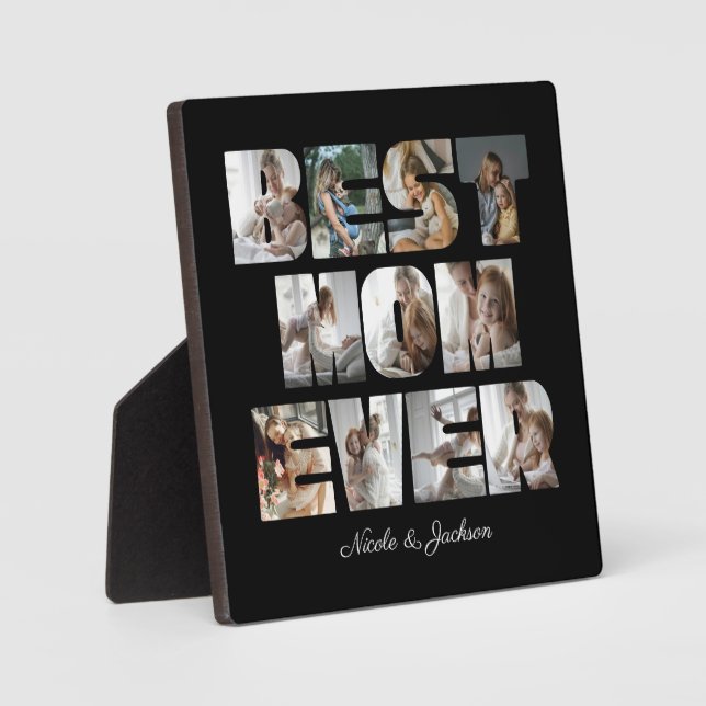 Modern Best Mom Ever 11 Photos Collage Black Plaque (Front)