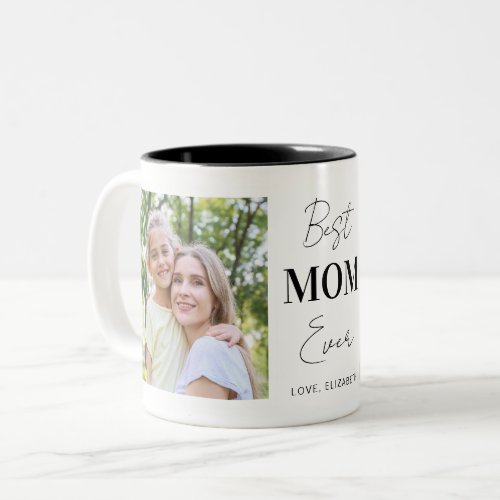 Modern Best Mom Ever 2 Photo Collage Personalized Two_Tone Coffee Mug