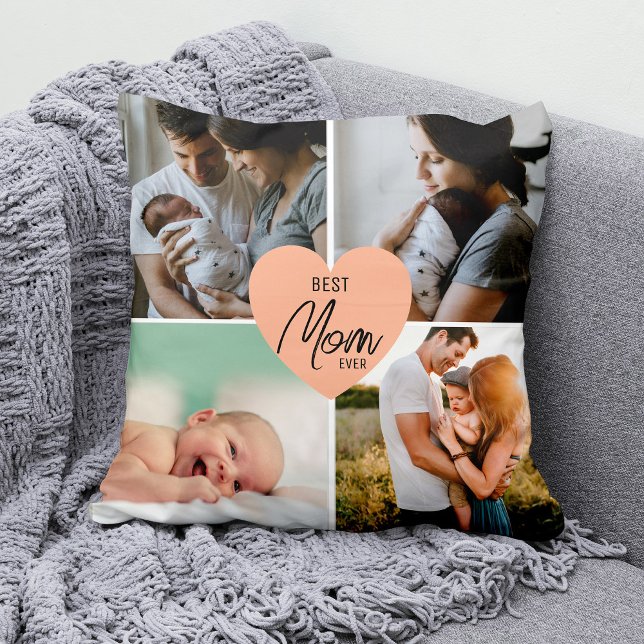 Modern Best Mom Ever 4 Photo Throw Pillow (Creator Uploaded)