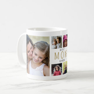 Modern Best mom Ever 6 Photo Collage White Coffee Mug