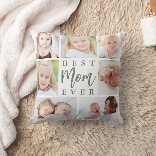 Modern BEST MOM EVER 7 Photo Collage Custom Color Throw Pillow