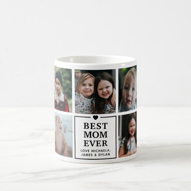 Modern Best Mom Ever 7-Photo Collage & Names Coffee Mug (Center)