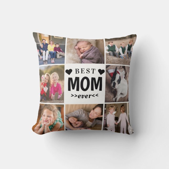 Modern Best Mom Ever 8 Photo Collage Mother Mama Throw Pillow (Front)