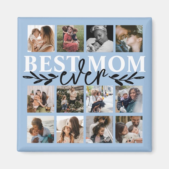 Modern Best Mom Ever Blue Photo Collage  Magnet (Front)