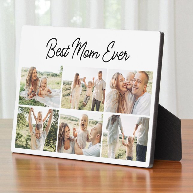 Modern Best Mom Ever Custom 6 Photo Collage Plaque (Creator Uploaded)