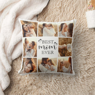 Modern Best Mom Ever Family Photo Collage Throw Pillow