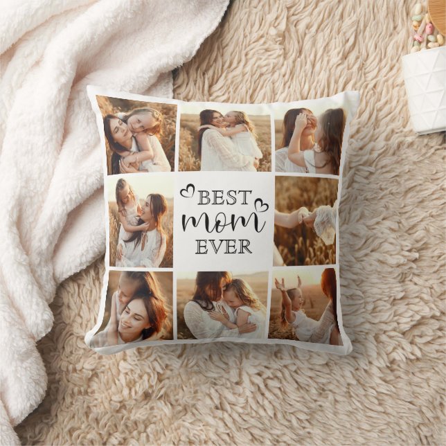 Modern Best Mom Ever Family Photo Collage Throw Pillow (Blanket)