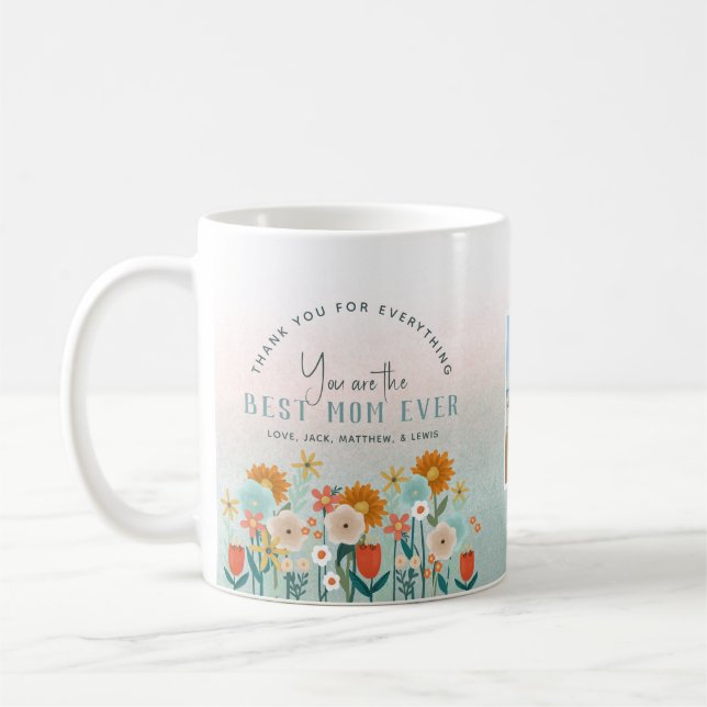 Modern Best Mom Ever Floral Photo Collage Coffee Mug (Left)
