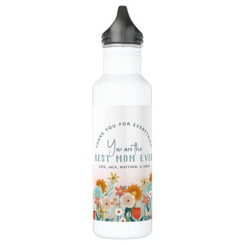 Modern Best Mom Ever Floral Photo Collage Stainless Steel Water Bottle