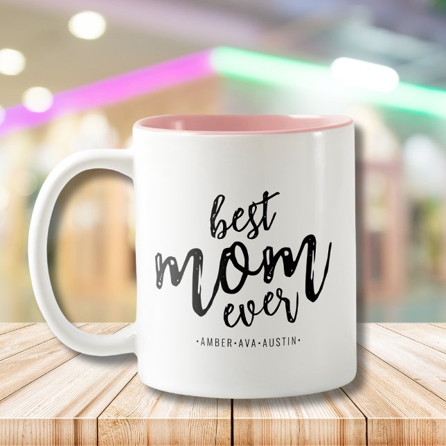 Modern Best Mom Ever Mommy Kids Name Script  Two-Tone Coffee Mug (Creator Uploaded)