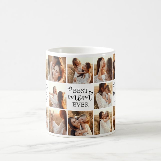 Modern Best Mom Ever Multi Photo Collage Keepsake Coffee Mug (Center)