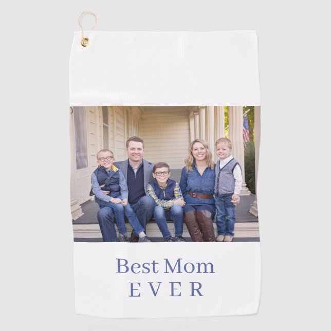Modern Best Mom Ever Photo Blue Golf Towel (Front)