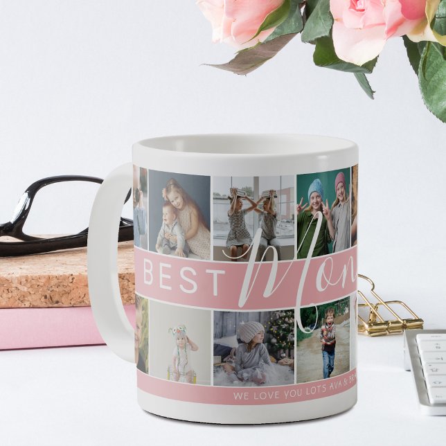 Modern Best Mom Ever Photo Collage & Name/s Coffee Mug (Creator Uploaded)