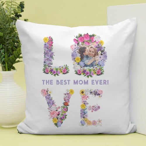 Modern Best mom ever Photo LOVE letters Throw Pillow