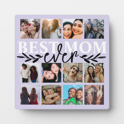Modern Best Mom Ever Purple Photo Collage  Plaque