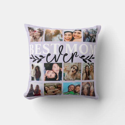 Modern Best Mom Ever Purple Photo Collage   Throw Pillow