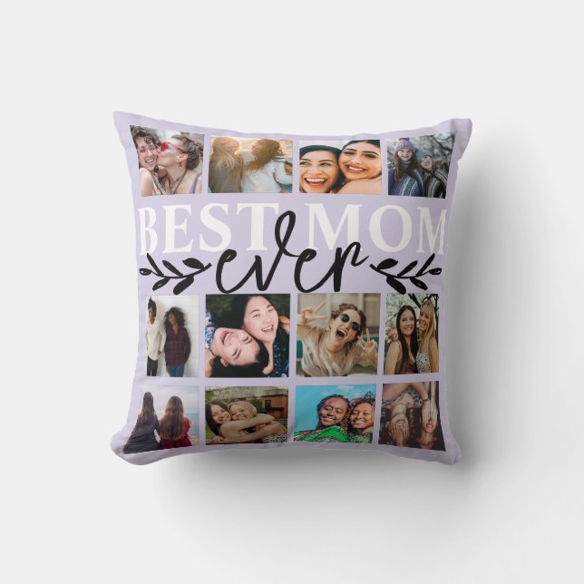 Modern Best Mom Ever Purple Photo Collage   Throw Pillow (Front)