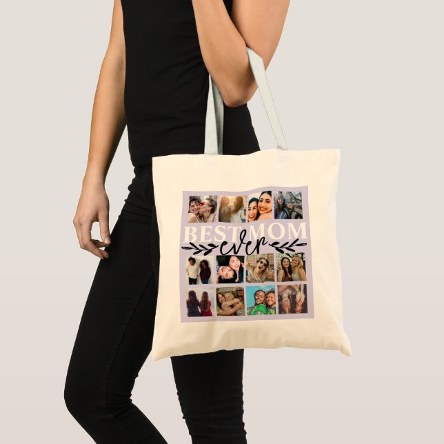 Modern Best Mom Ever Purple Photo Collage  Tote Bag (Front (Product))