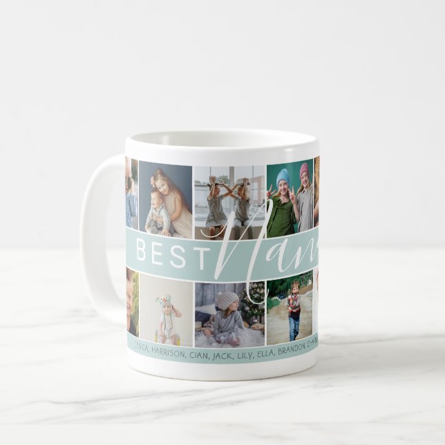 Modern Best Nana Ever Photo Collage & Names Coffee Mug (Front Left)