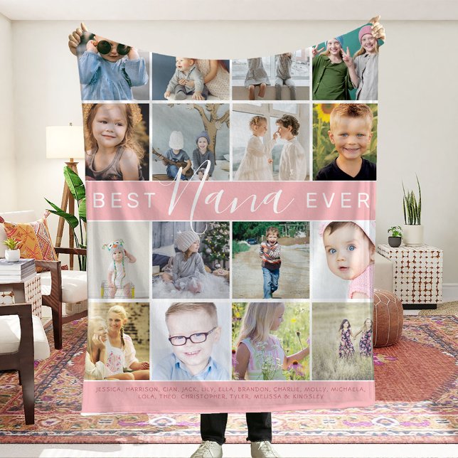 Modern Best Nana Ever Photo Collage & Names Fleece Blanket (Creator Uploaded)