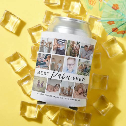 Modern Best Papa Ever 12 Photo Collage Can Cooler