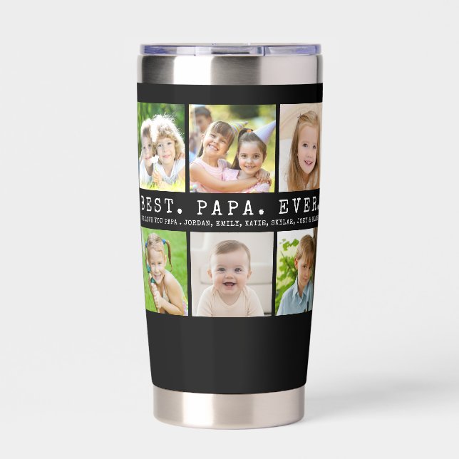 Modern BEST PAPA EVER 12 Photos Personalized Insulated Tumbler (Front)