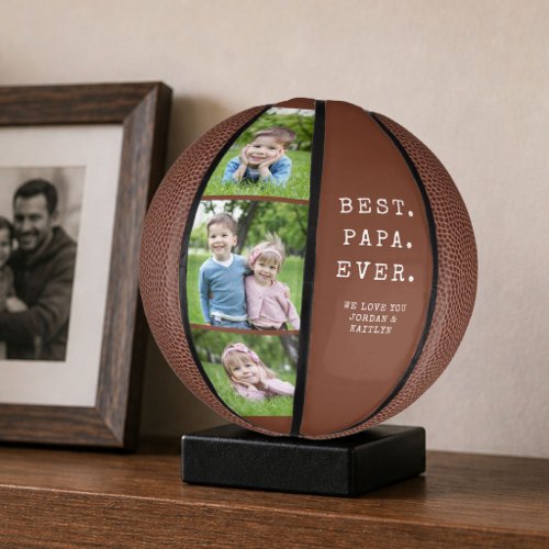 Modern BEST PAPA EVER 3 Photos Personalized Custom Mini Basketball