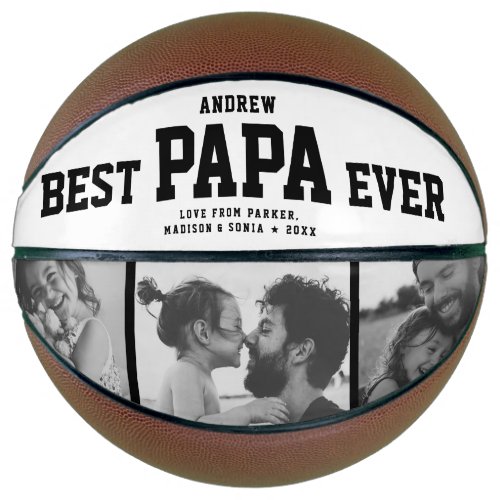 Modern BEST PAPA EVER Cool Trendy Photo Collage Basketball