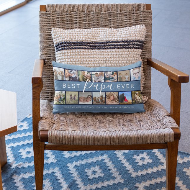 Modern 'Best Papa Ever' Photo Collage Lumbar Pillow (Creator Uploaded)