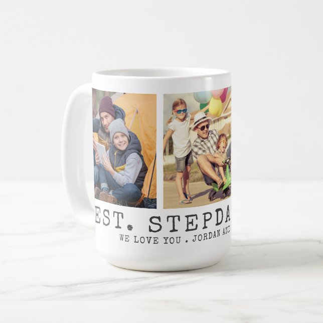 Modern BEST STEPDAD EVER 3 Photos Personalized Coffee Mug (Front Left)