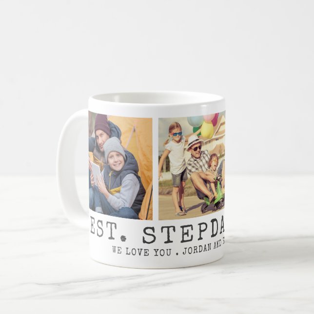 Modern BEST STEPDAD EVER 3 Photos Personalized Coffee Mug (Front Left)