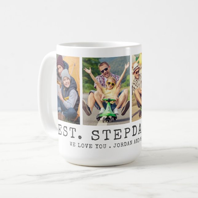 Modern BEST STEPDAD EVER 4 Photos Personalized Coffee Mug (Front Left)