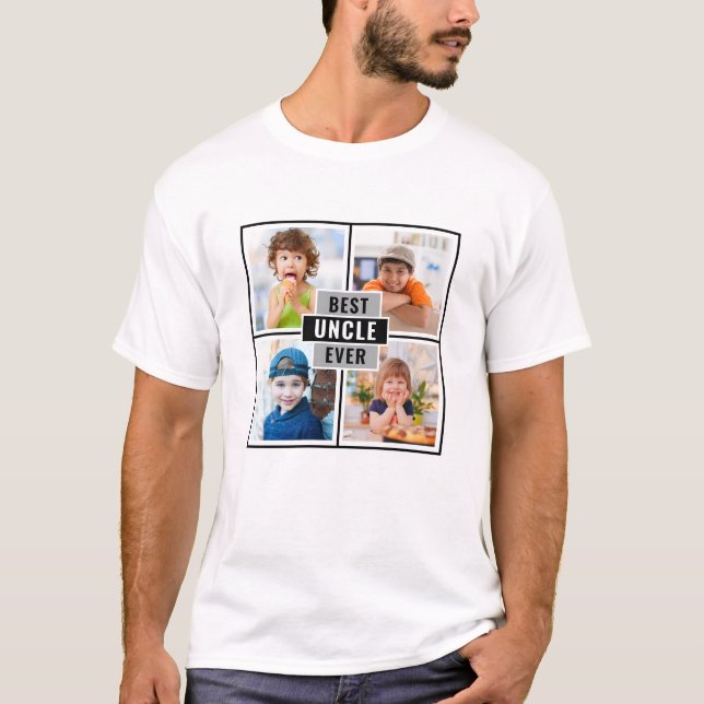 Modern Best Uncle Ever 4 Photo Collage T-Shirt (Front)