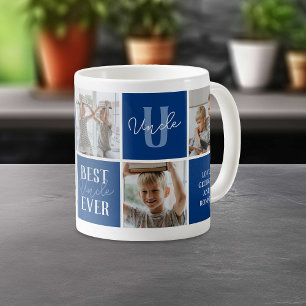 Modern Best Uncle Ever Photo Collage Blue Coffee Mug