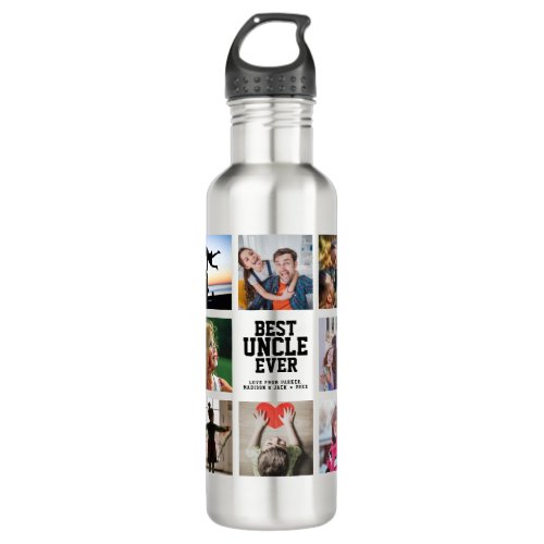 Modern BEST UNCLE EVER Photo Collage Cool Stainless Steel Water Bottle