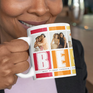 Modern BESTIE 6 Photo Collage Retro Stripes Coffee Mug