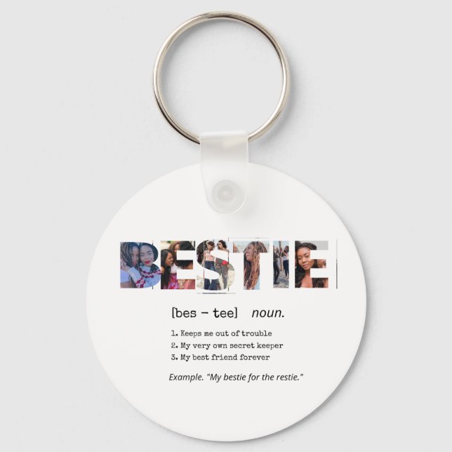 Modern Bestie BFF Best Friends Photo Collage Cute  Keychain (Front)