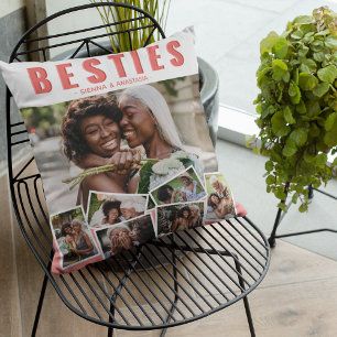 Modern Bestie Photo Snap Collage Friends Throw Pillow