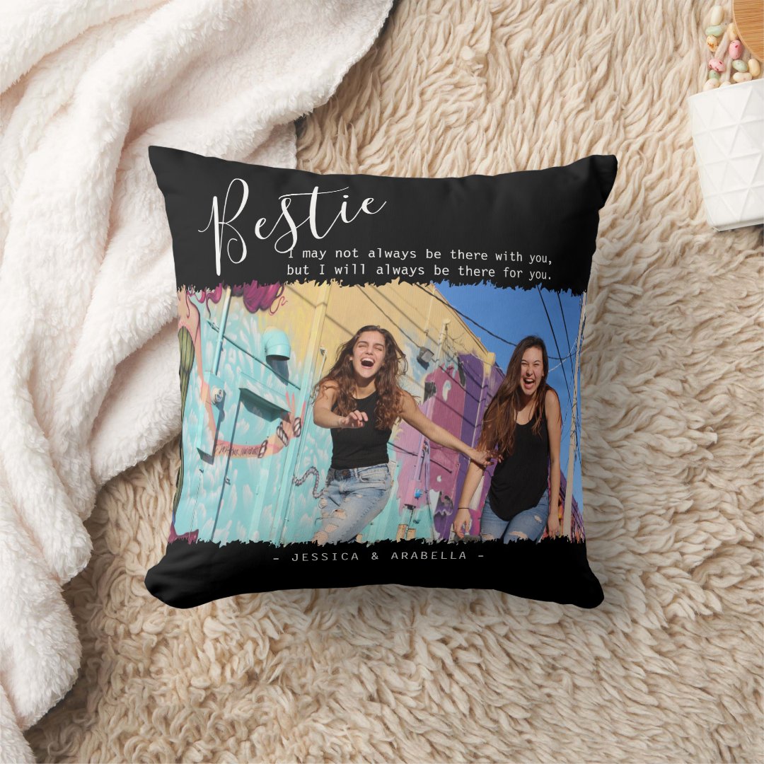 Modern Bestie Quote Photo Personalized Bff Throw Pillow Zazzle