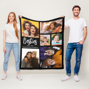 Modern Besties 6 Photo Collage Best Friend Black Fleece Blanket