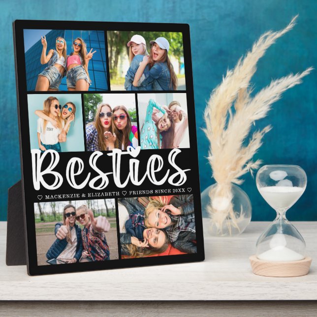 Modern BESTIES 7 Photo Collage Black Personalized Plaque (Side)