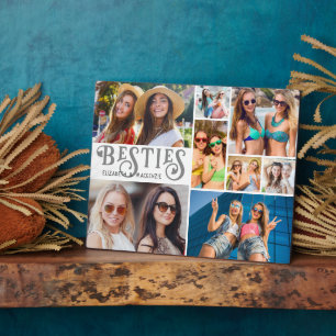 Modern BESTIES 8 Photo Collage Custom Colors Plaque