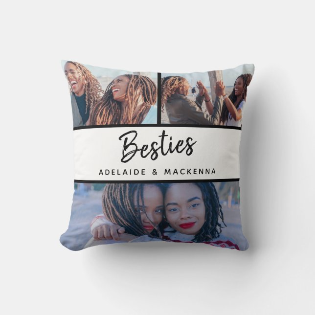 Modern Besties Best Friend Name BFF Photo Collage Throw Pillow (Front)